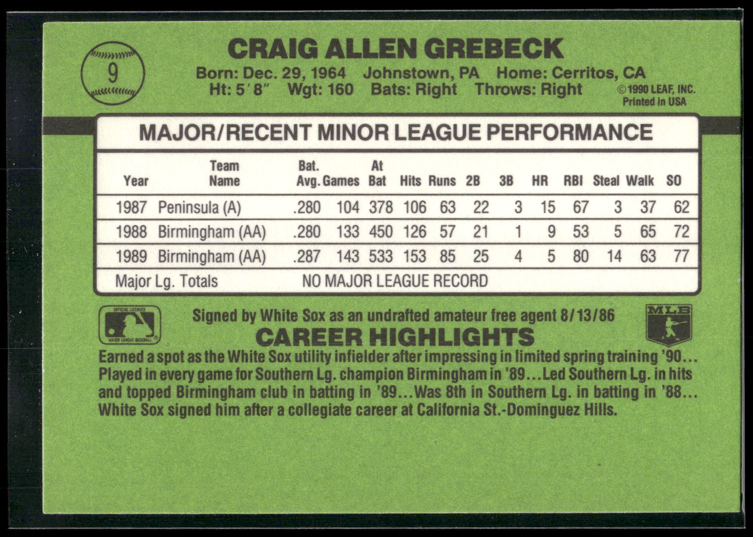 1990 Donruss The Rookies #9 Craig Grebeck