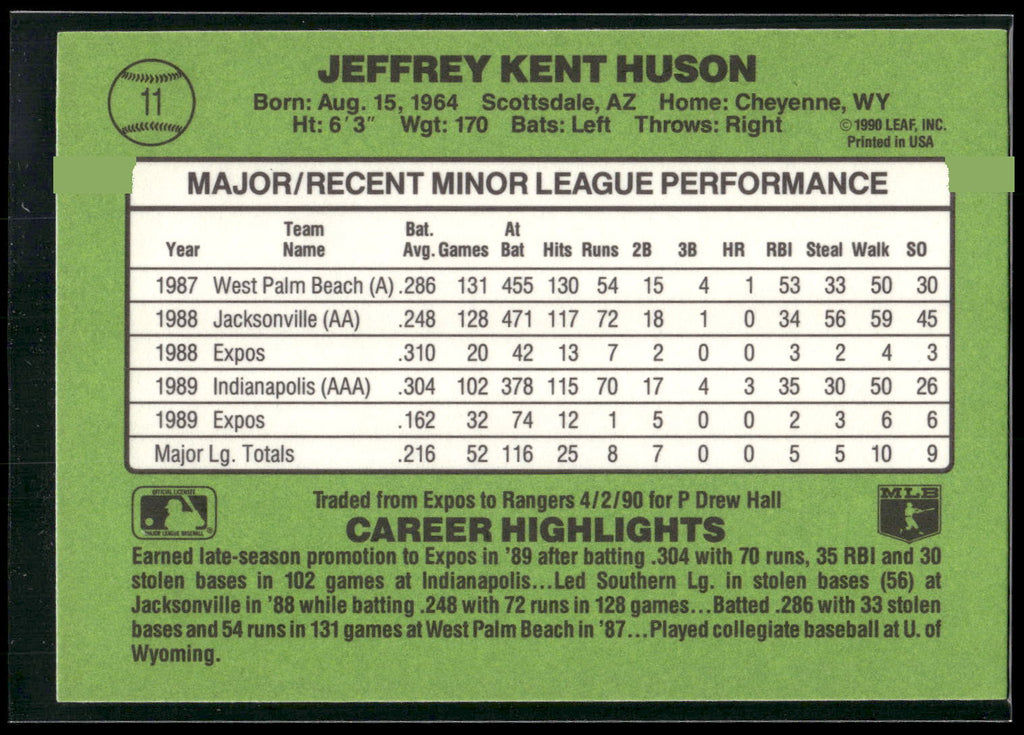 1990 Donruss The Rookies #11 Jeff Huson