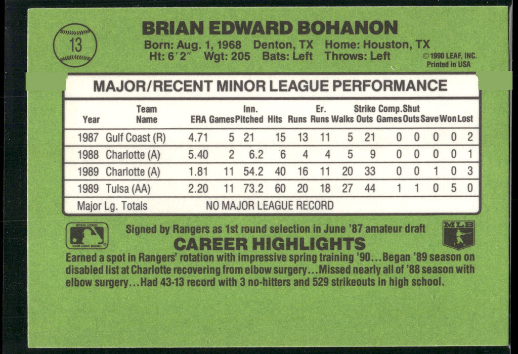 1990 Donruss The Rookies #13 Brian Bohanon