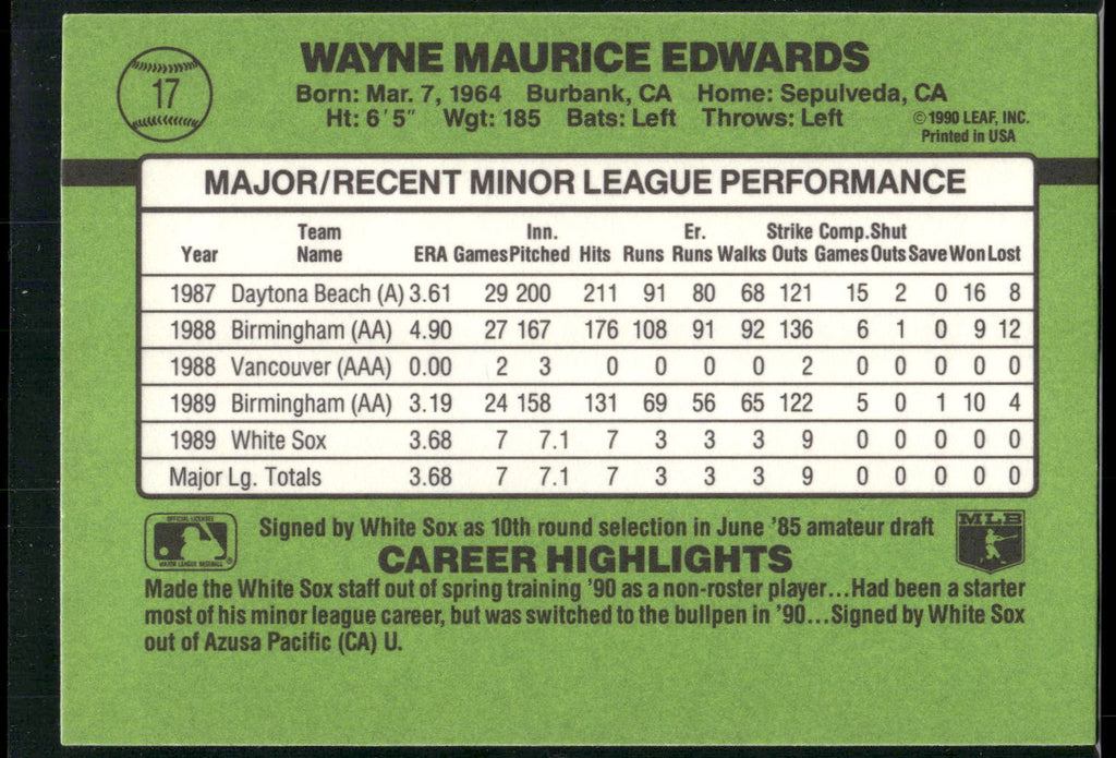 1990 Donruss The Rookies #17 Wayne Edwards