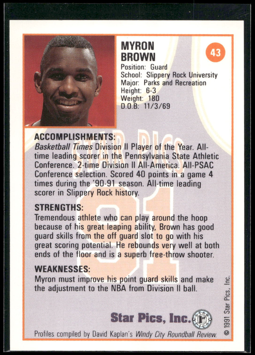 1991 Star Pics #43 Myron Brown