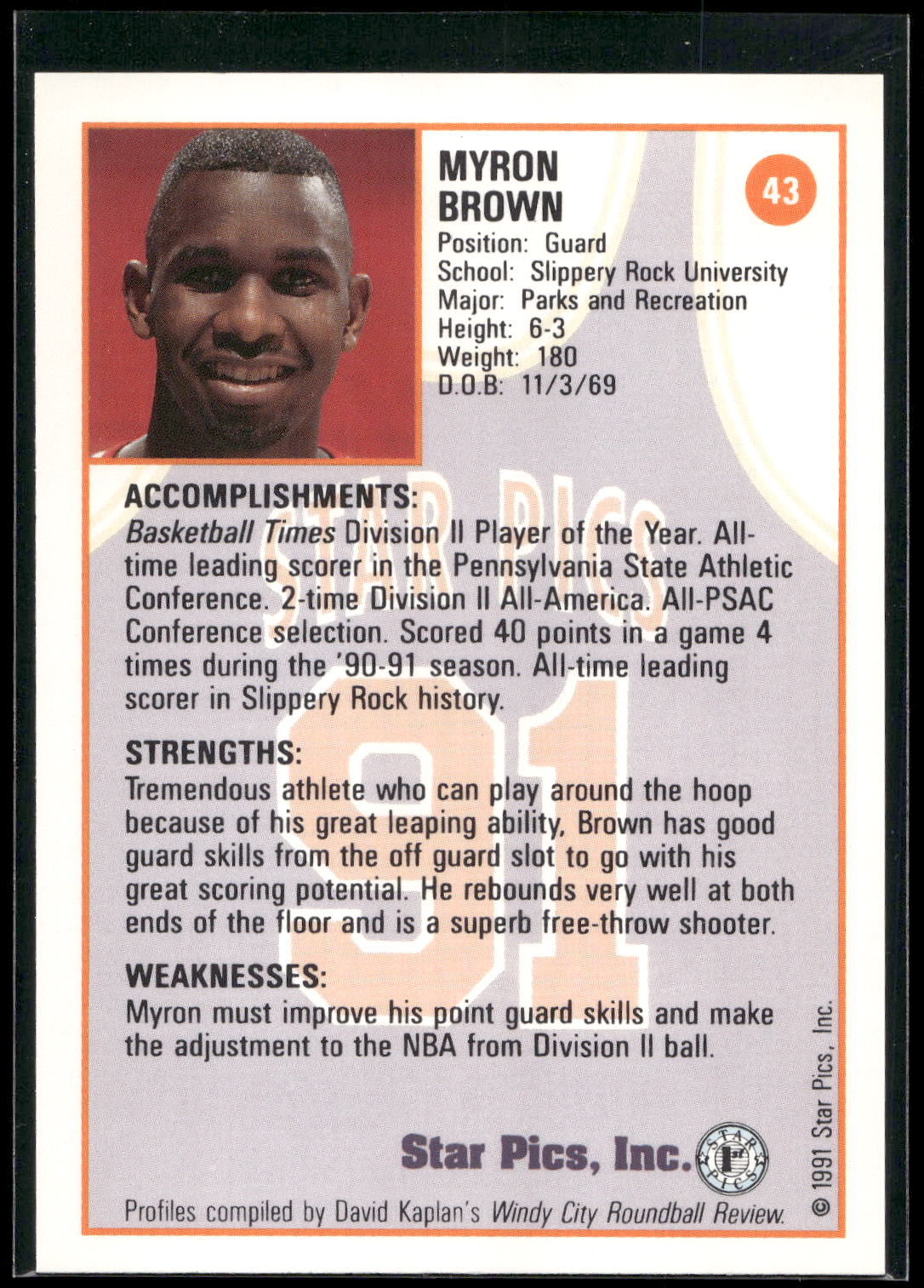 1991 Star Pics #43 Myron Brown