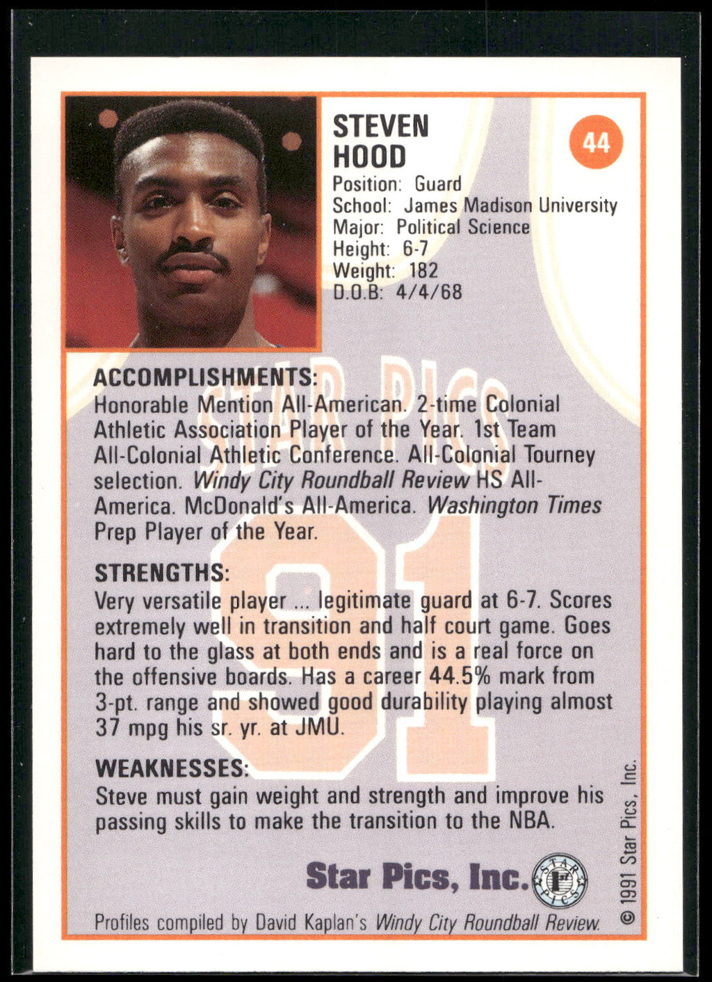 1991 Star Pics #44 Steve Hood