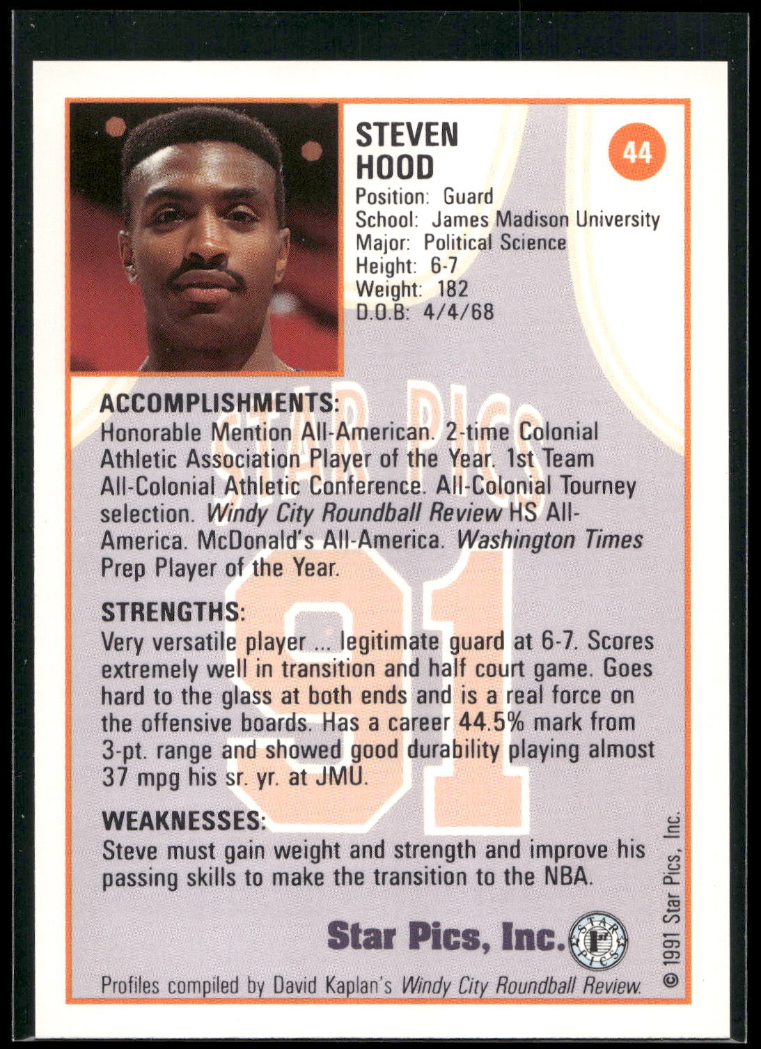 1991 Star Pics #44 Steve Hood