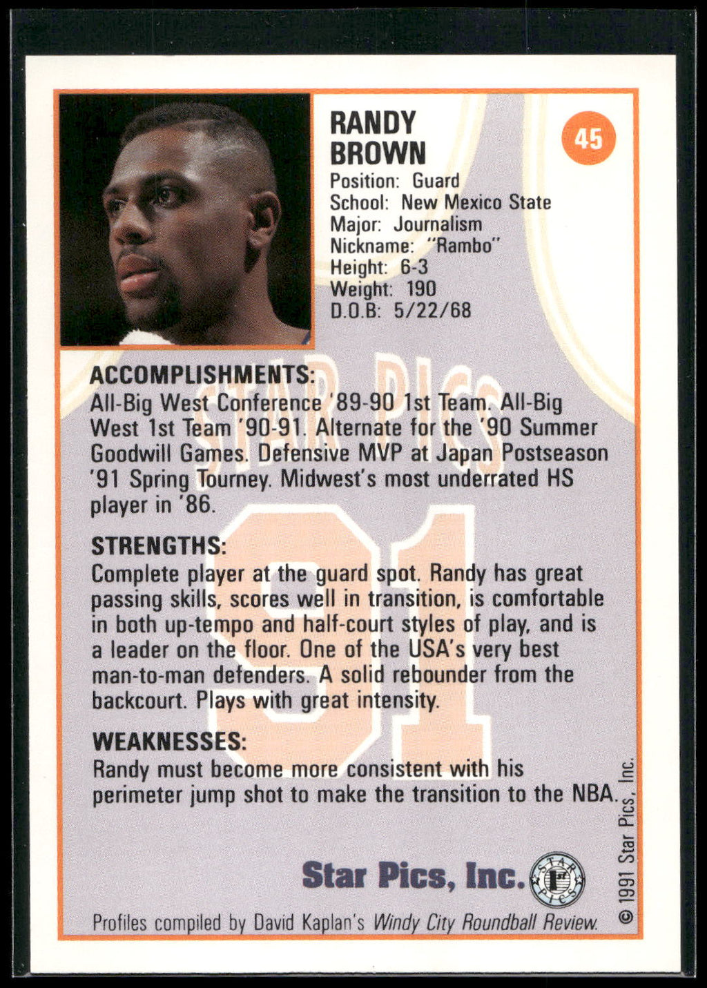 1991 Star Pics #45 Randy Brown