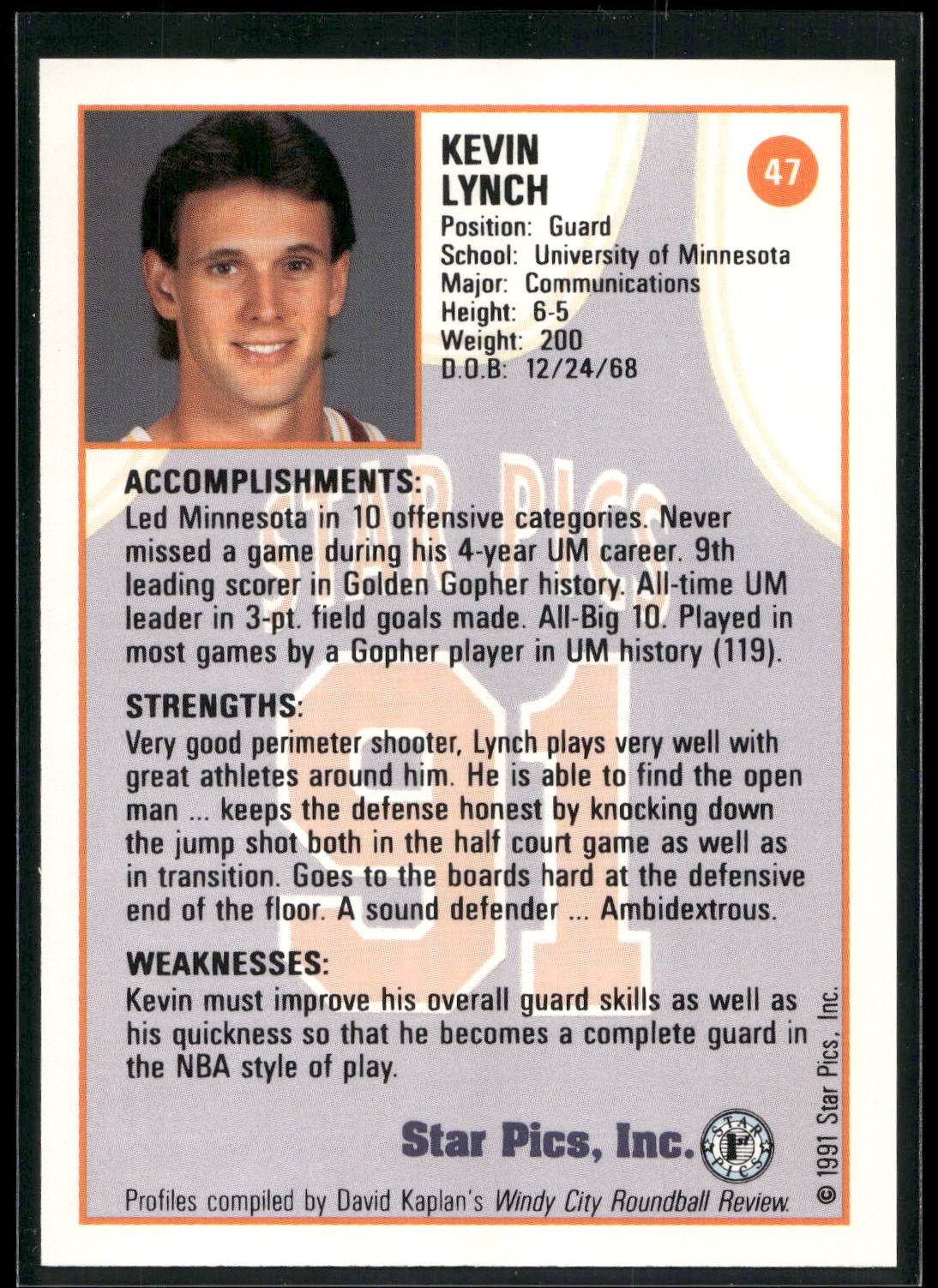 1991 Star Pics #47 Kevin Lynch