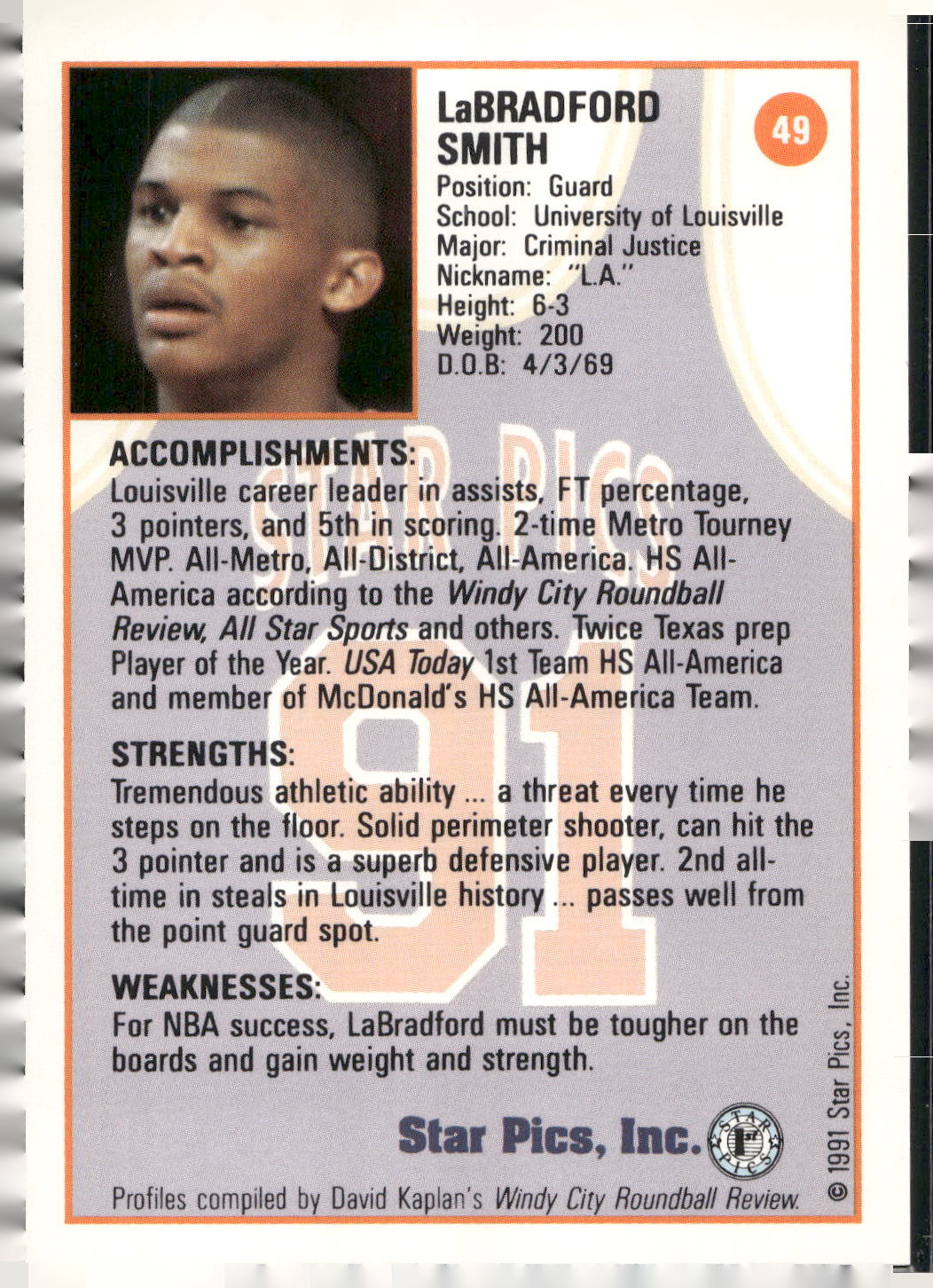 1991 Star Pics #49 LaBradford Smith
