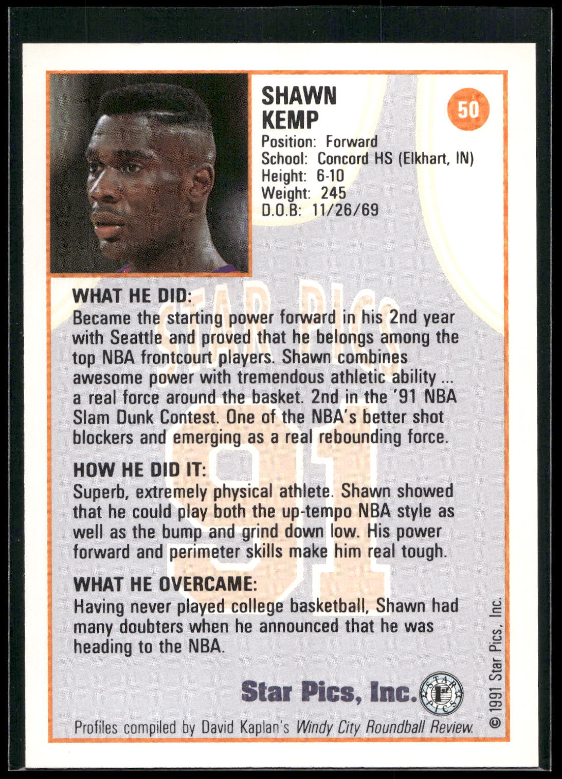 1991 Star Pics #50 Shawn Kemp