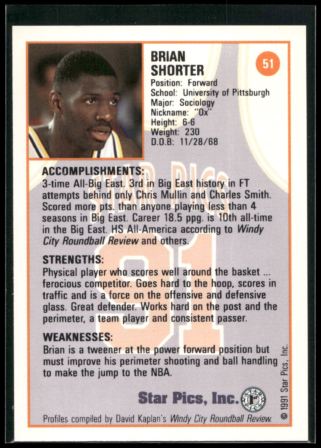 1991 Star Pics #51 Brian Shorter