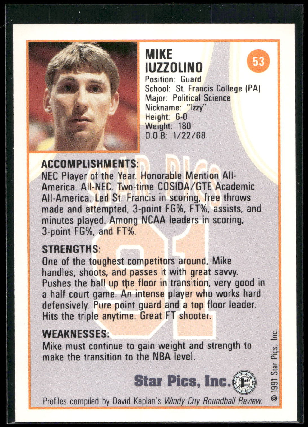 1991 Star Pics #53 Mike Iuzzolino