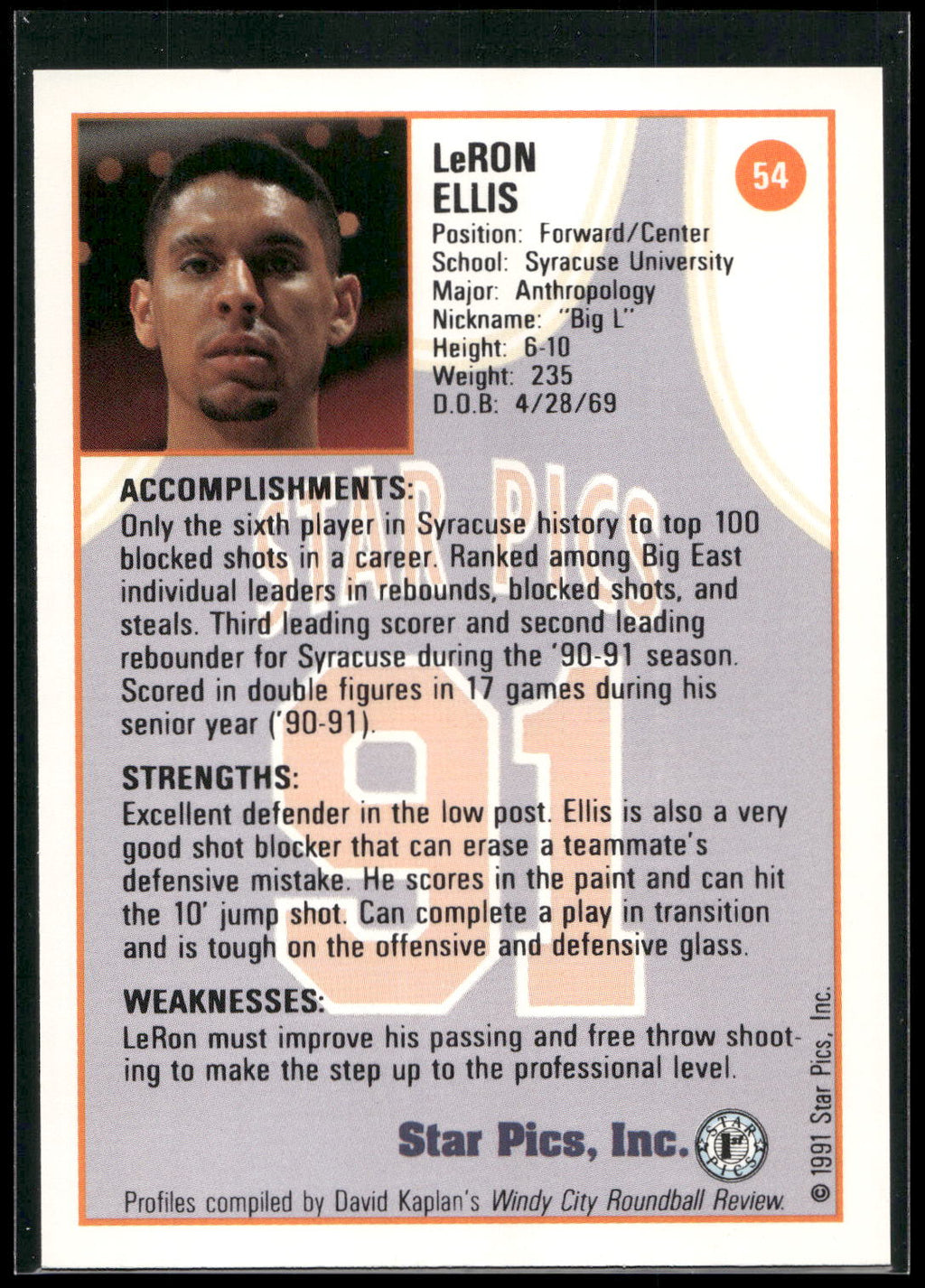 1991 Star Pics #54 LeRon Ellis