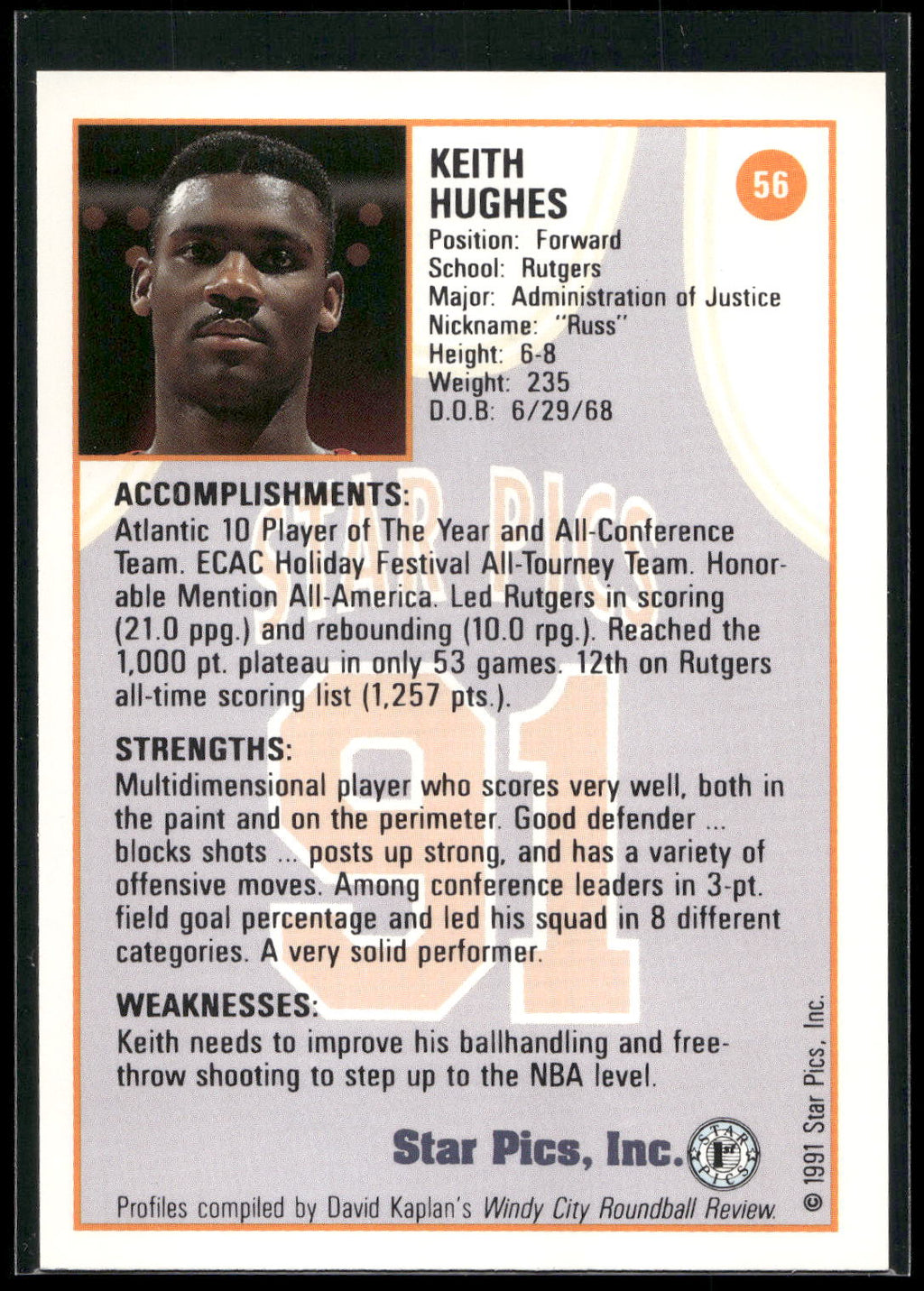 1991 Star Pics #56 Keith Hughes
