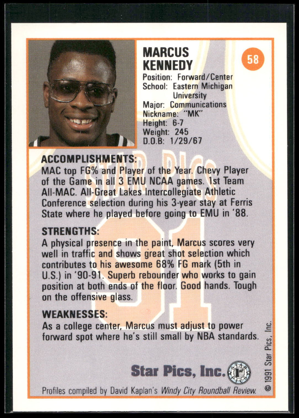 1991 Star Pics #58 Marcus Kennedy