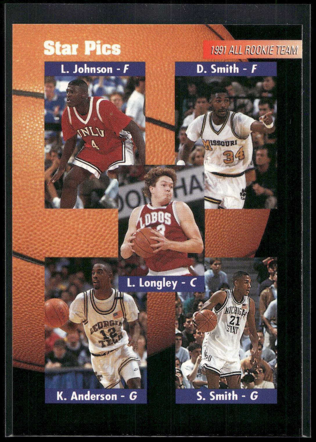 1991 Star Pics #60 Larry Johnson / Smith / Luc Longley / Anderson