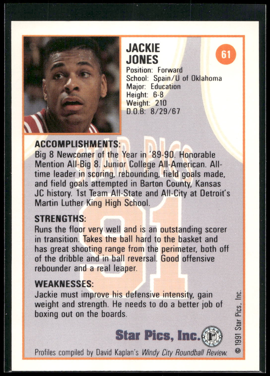1991 Star Pics #61 Jackie Jones
