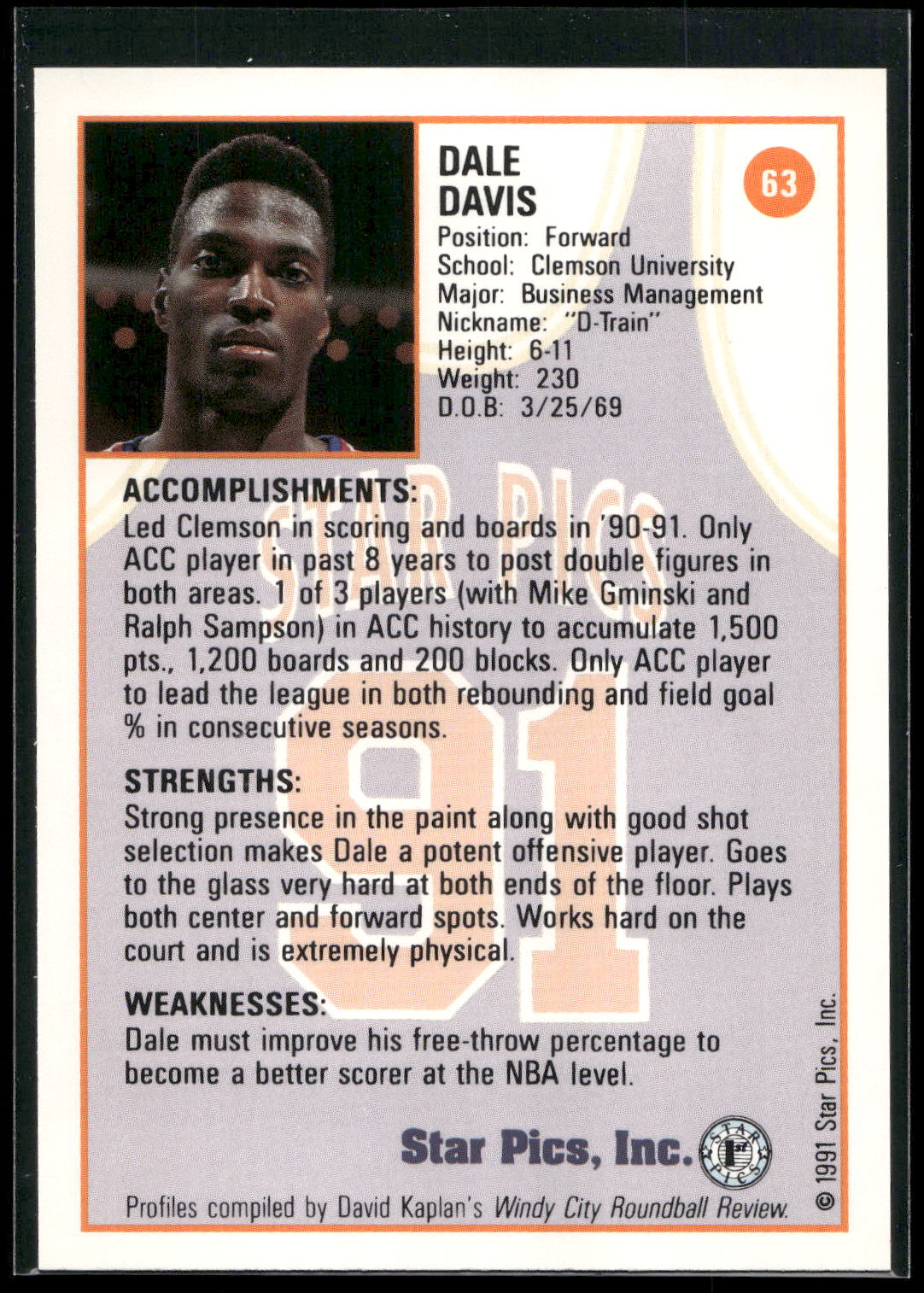 1991 Star Pics #63 Dale Davis