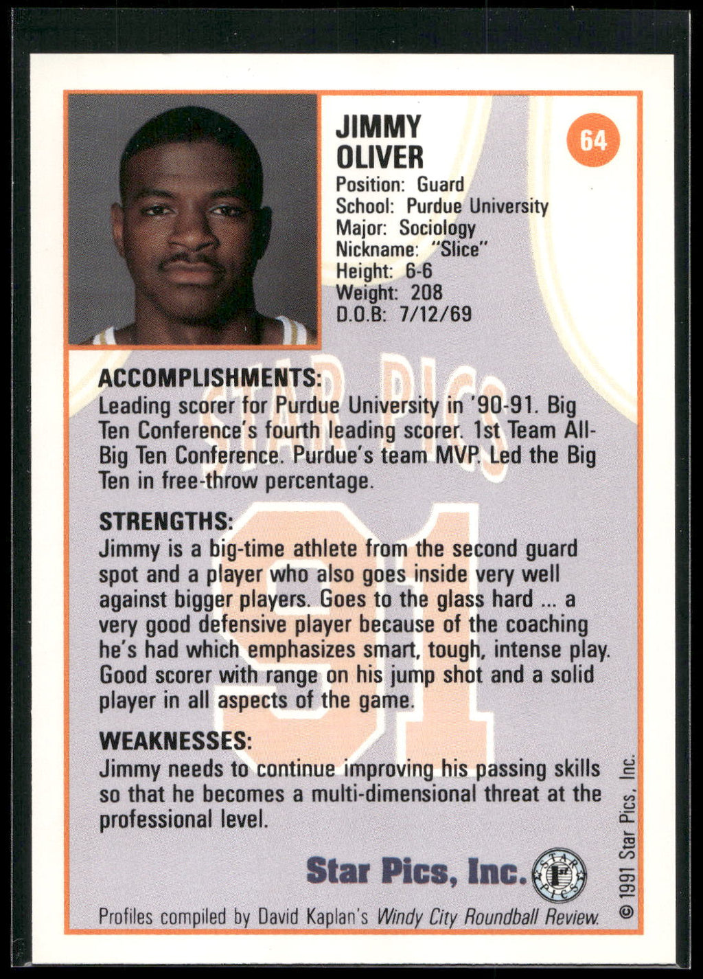 1991 Star Pics #64 Jimmy Oliver