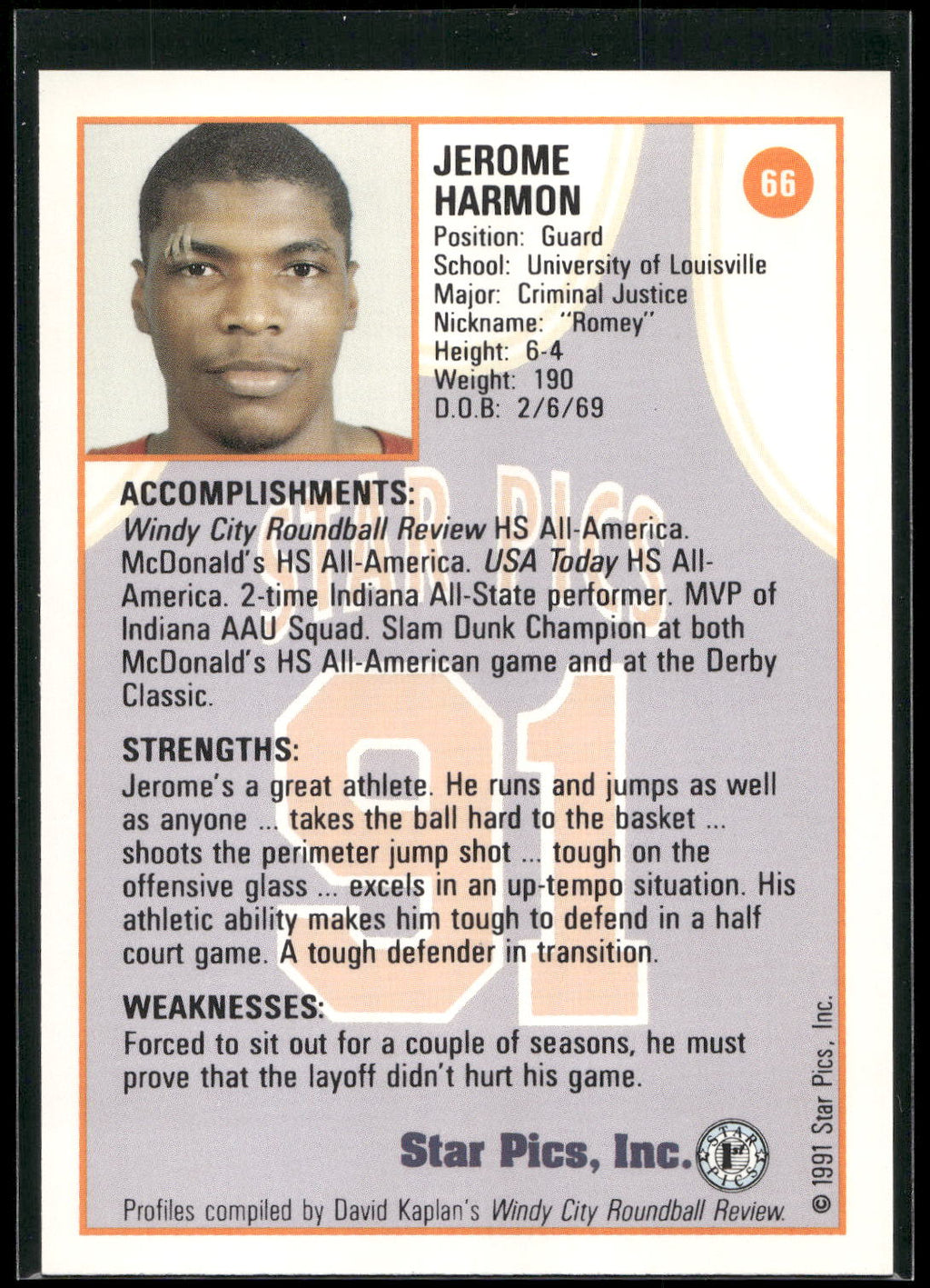 1991 Star Pics #66 Jerome Harmon