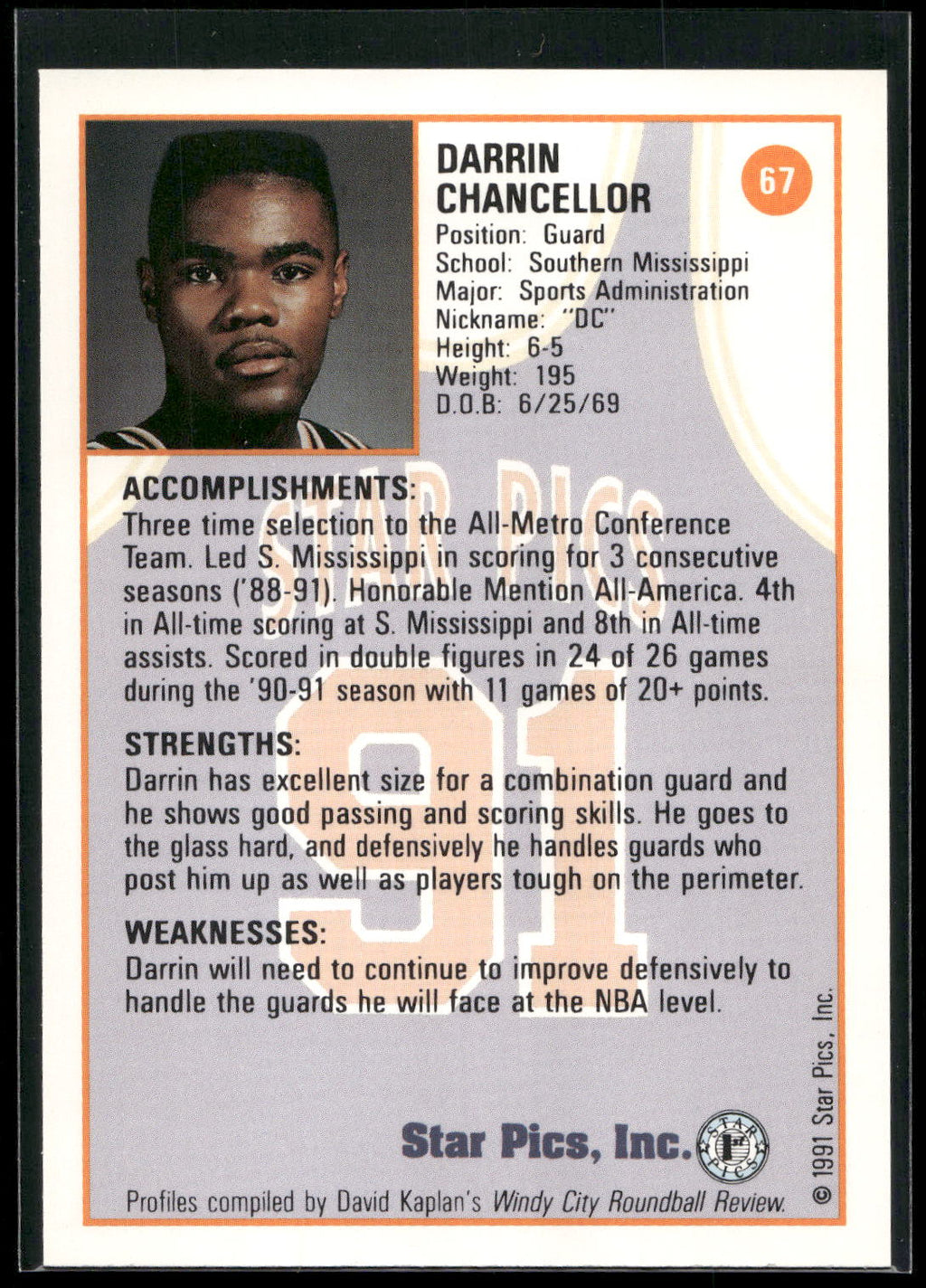1991 Star Pics #67 Darrin Chancellor