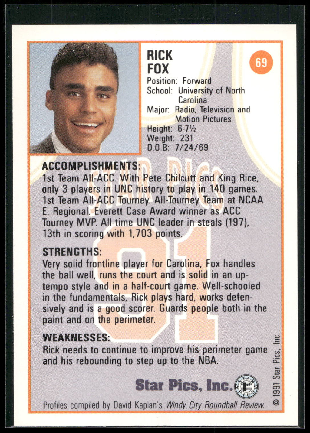1991 Star Pics #69 Rick Fox
