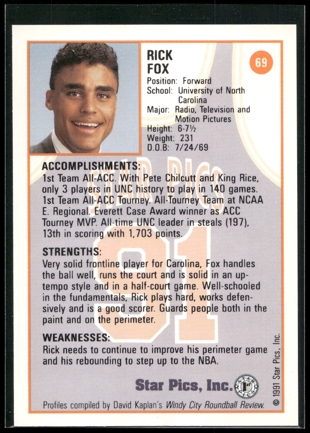 1991 Star Pics #69 Rick Fox