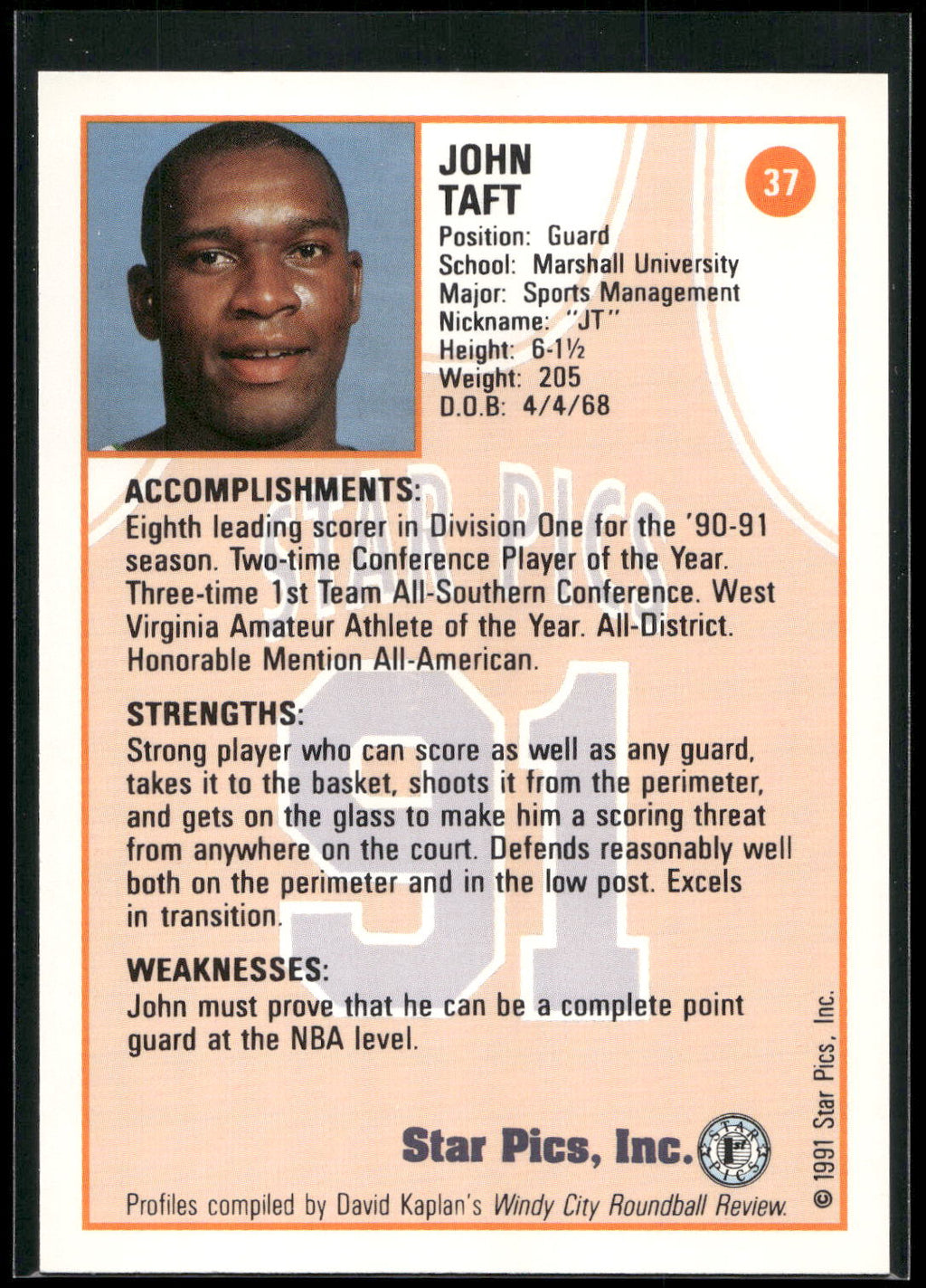 1991 Star Pics #37 John Taft