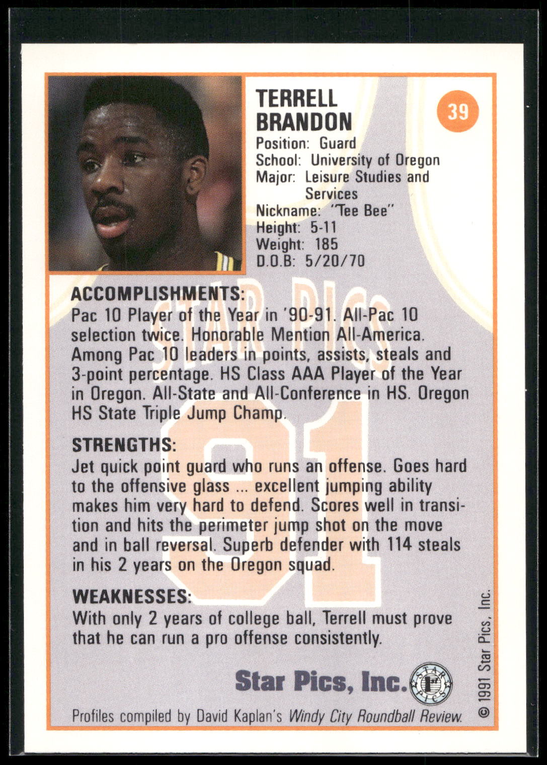 1991 Star Pics #39 Terrell Brandon
