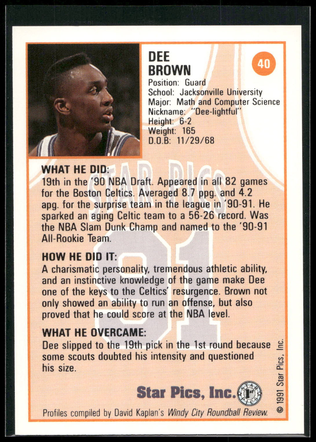 1991 Star Pics #40 Dee Brown