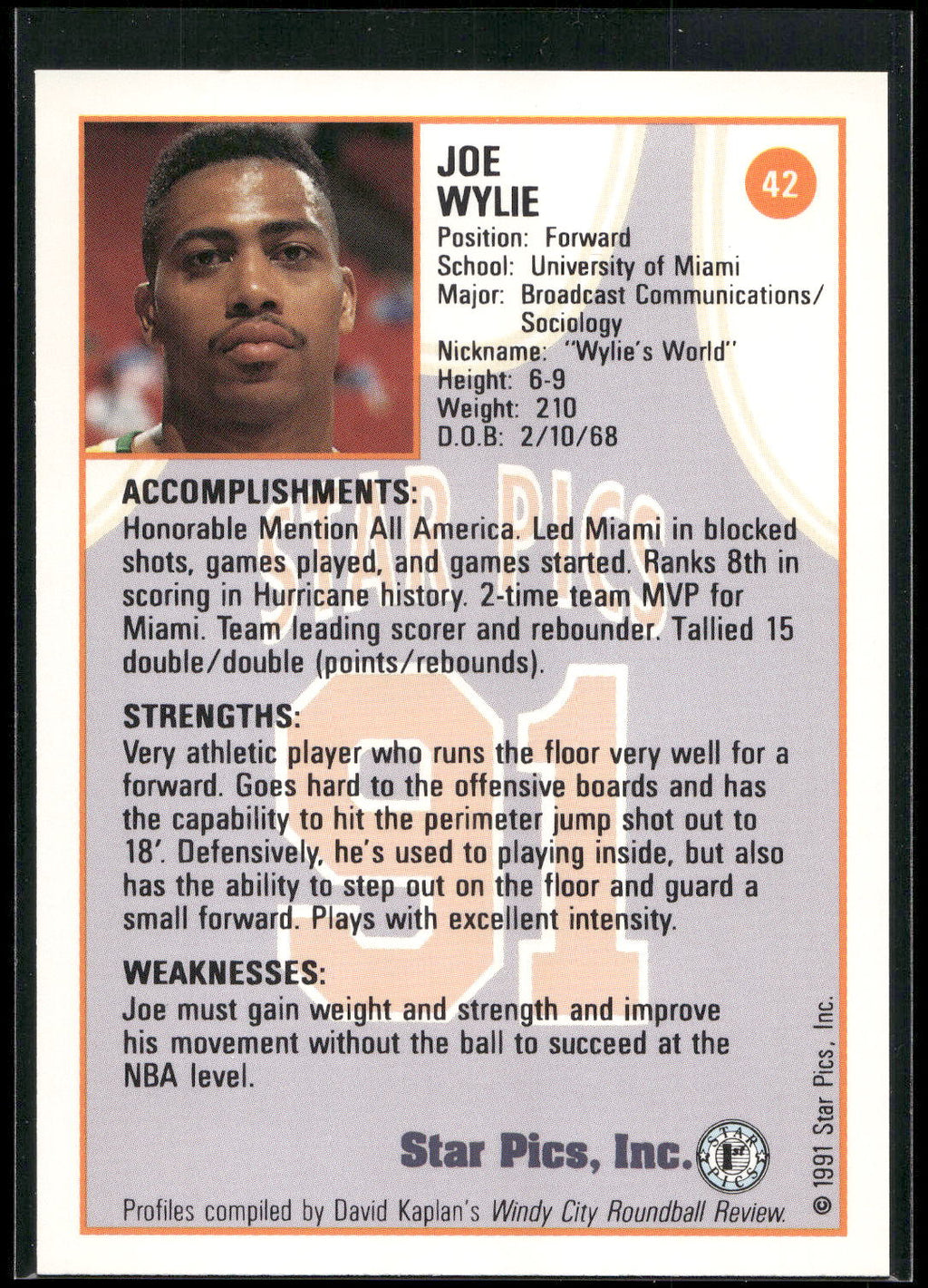 1991 Star Pics #42 Joe Wylie
