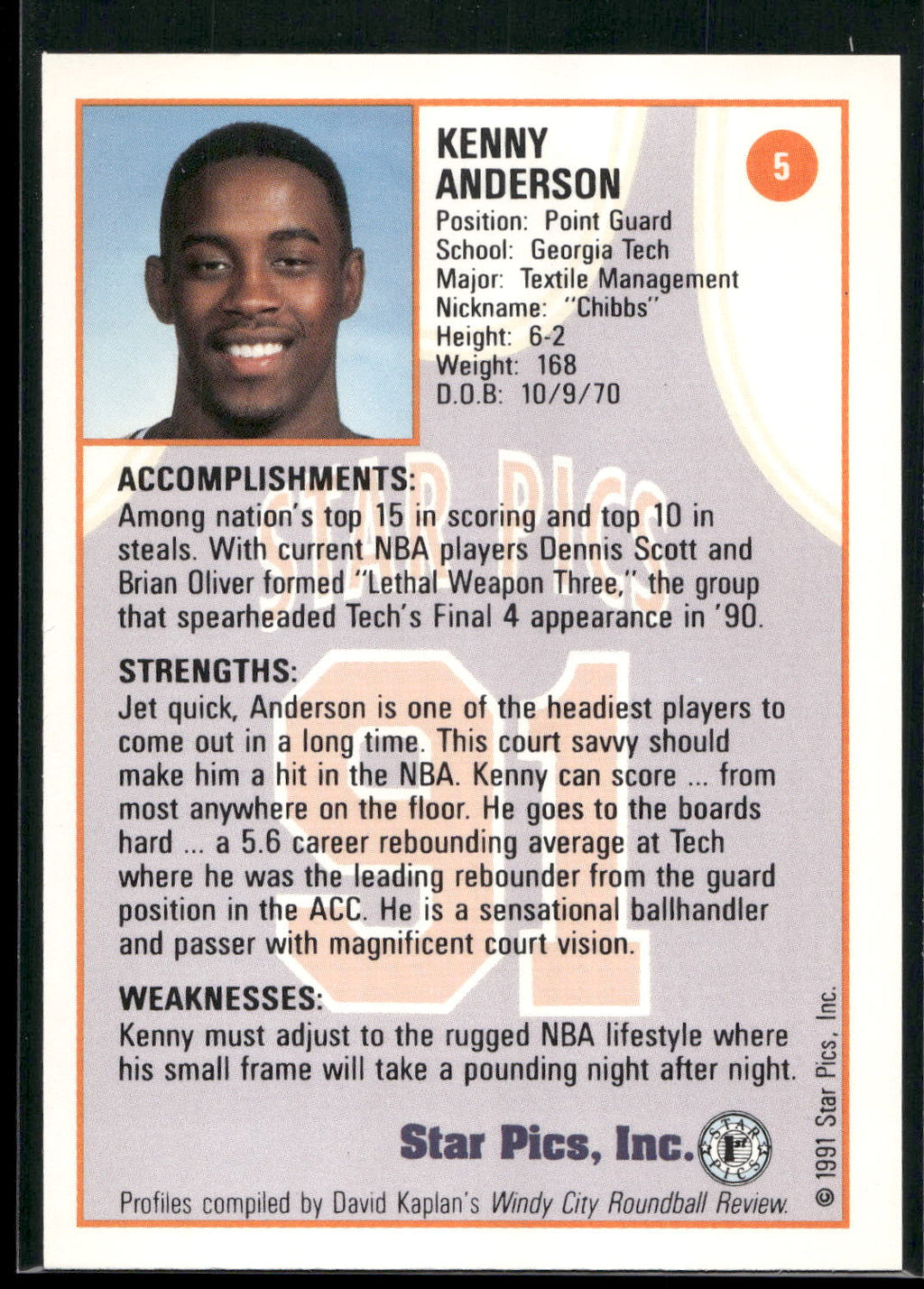 1991 Star Pics #5 Kenny Anderson