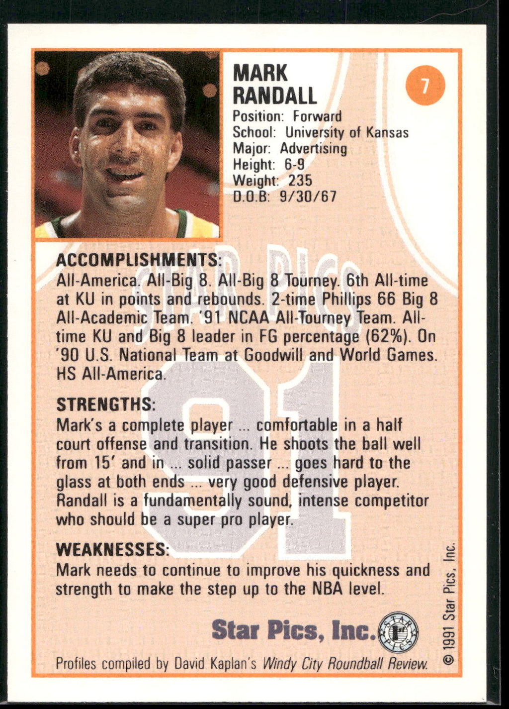 1991 Star Pics #7 Mark Randall
