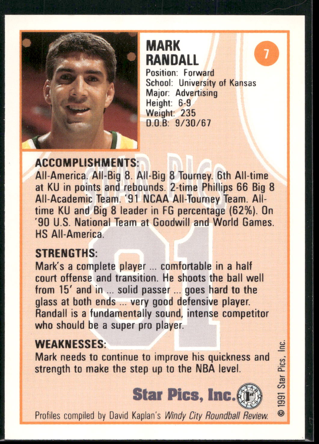 1991 Star Pics #7 Mark Randall