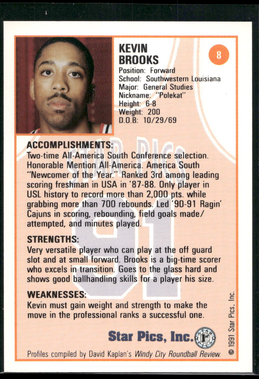 1991 Star Pics #8 Kevin Brooks