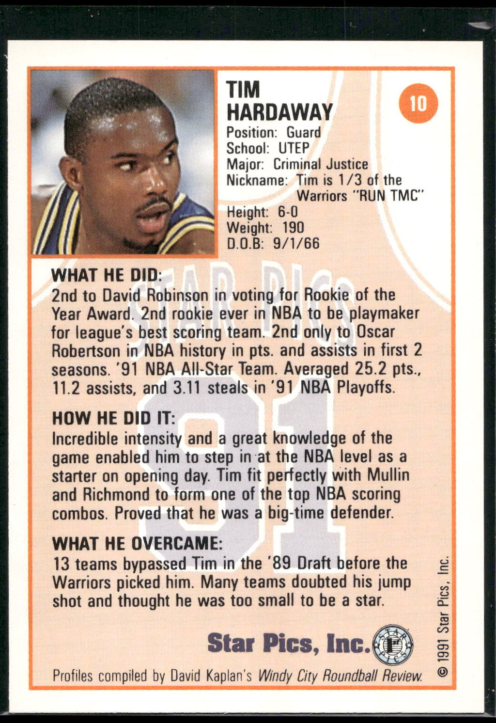 1991 Star Pics #10 Tim Hardaway
