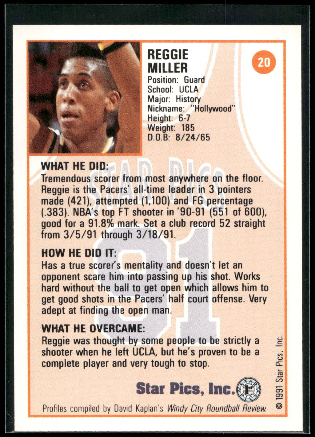 1991 Star Pics #20 Reggie Miller
