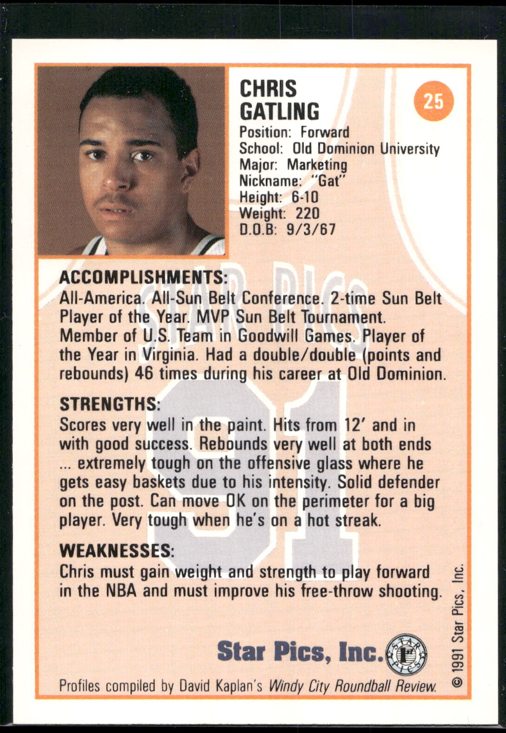1991 Star Pics #25 Chris Gatling
