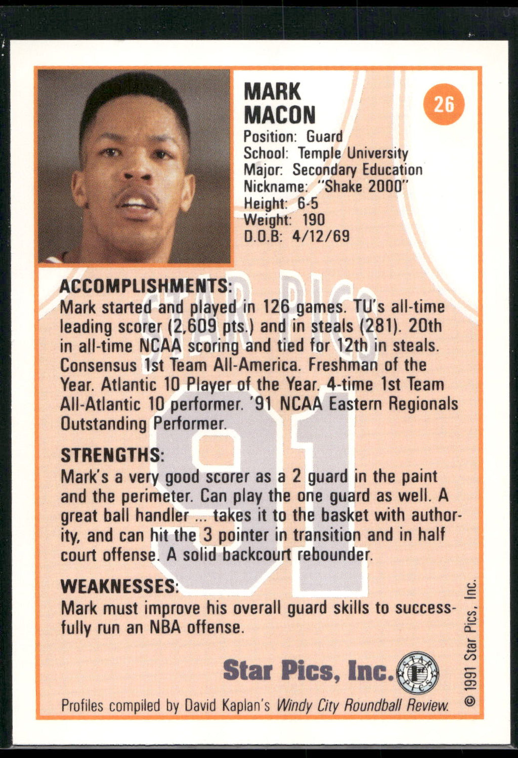 1991 Star Pics #26 Mark Macon