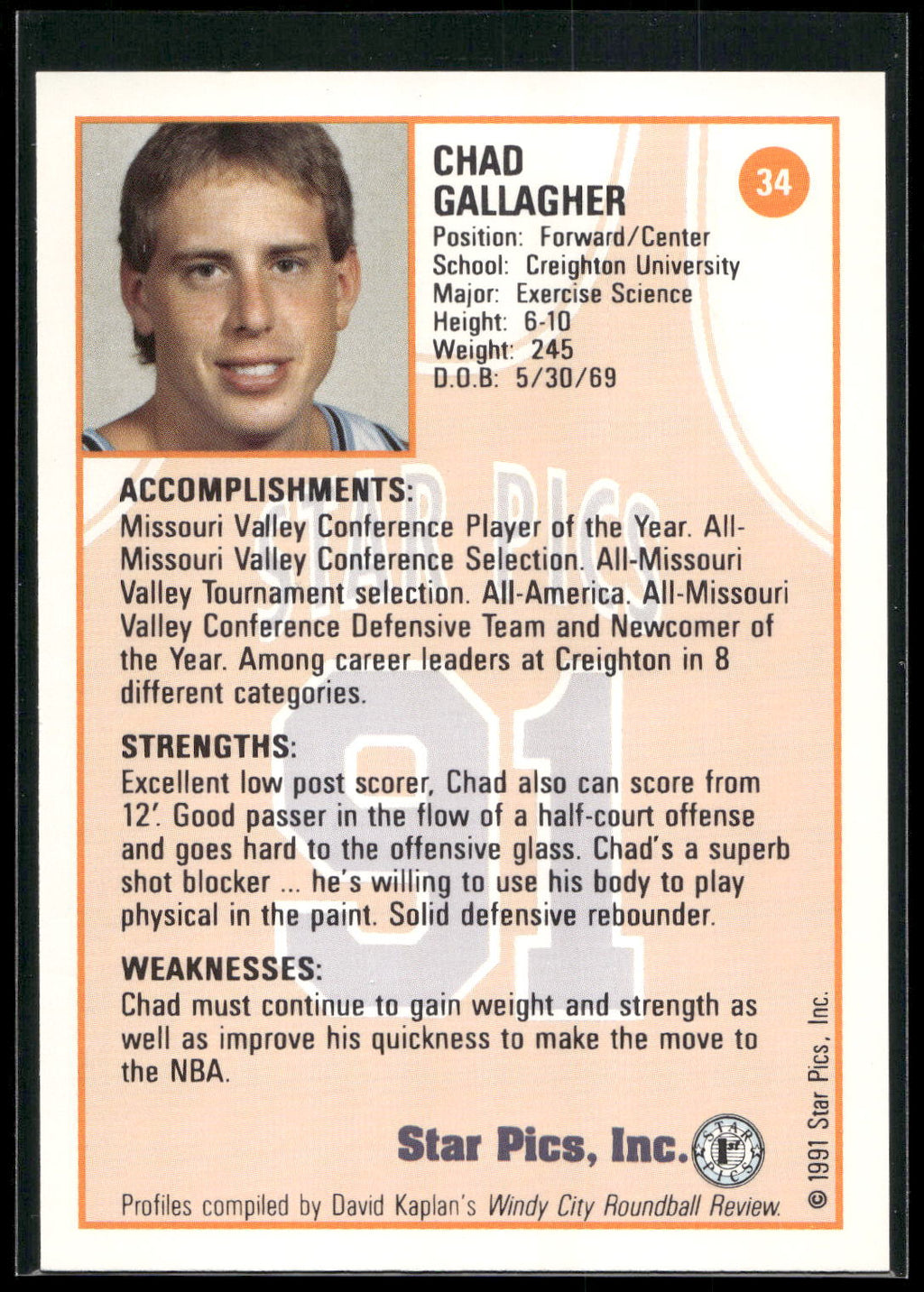 1991 Star Pics #34 Chad Gallagher