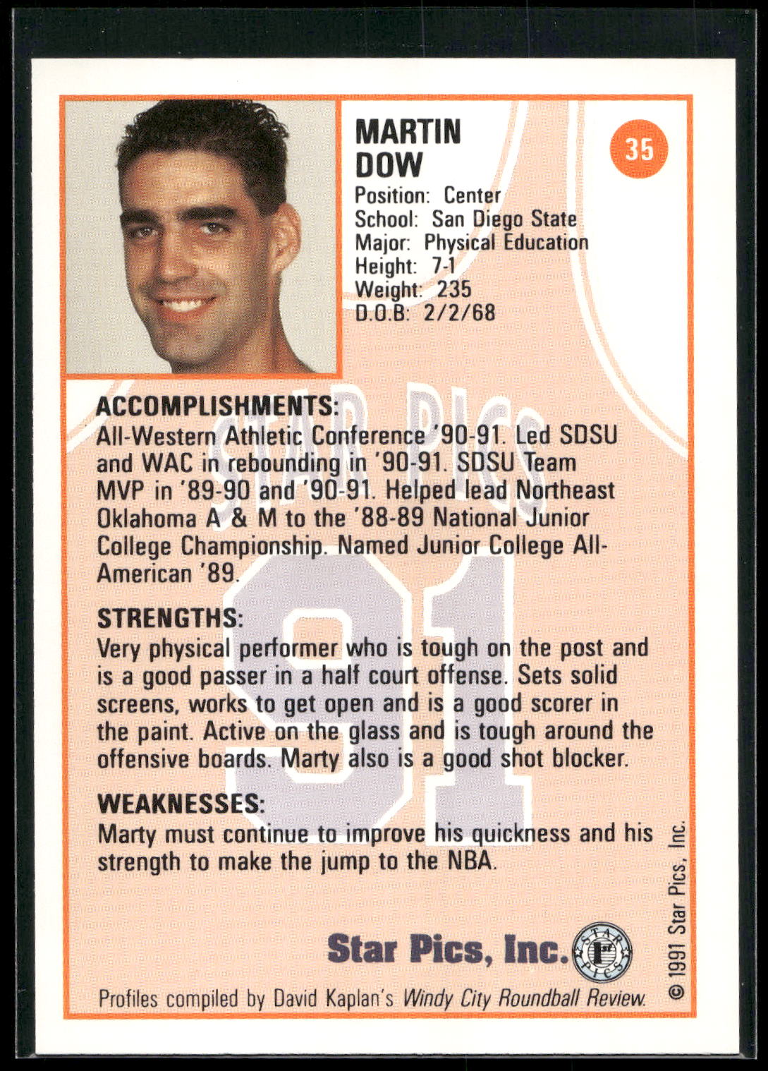 1991 Star Pics #35 Marty Dow
