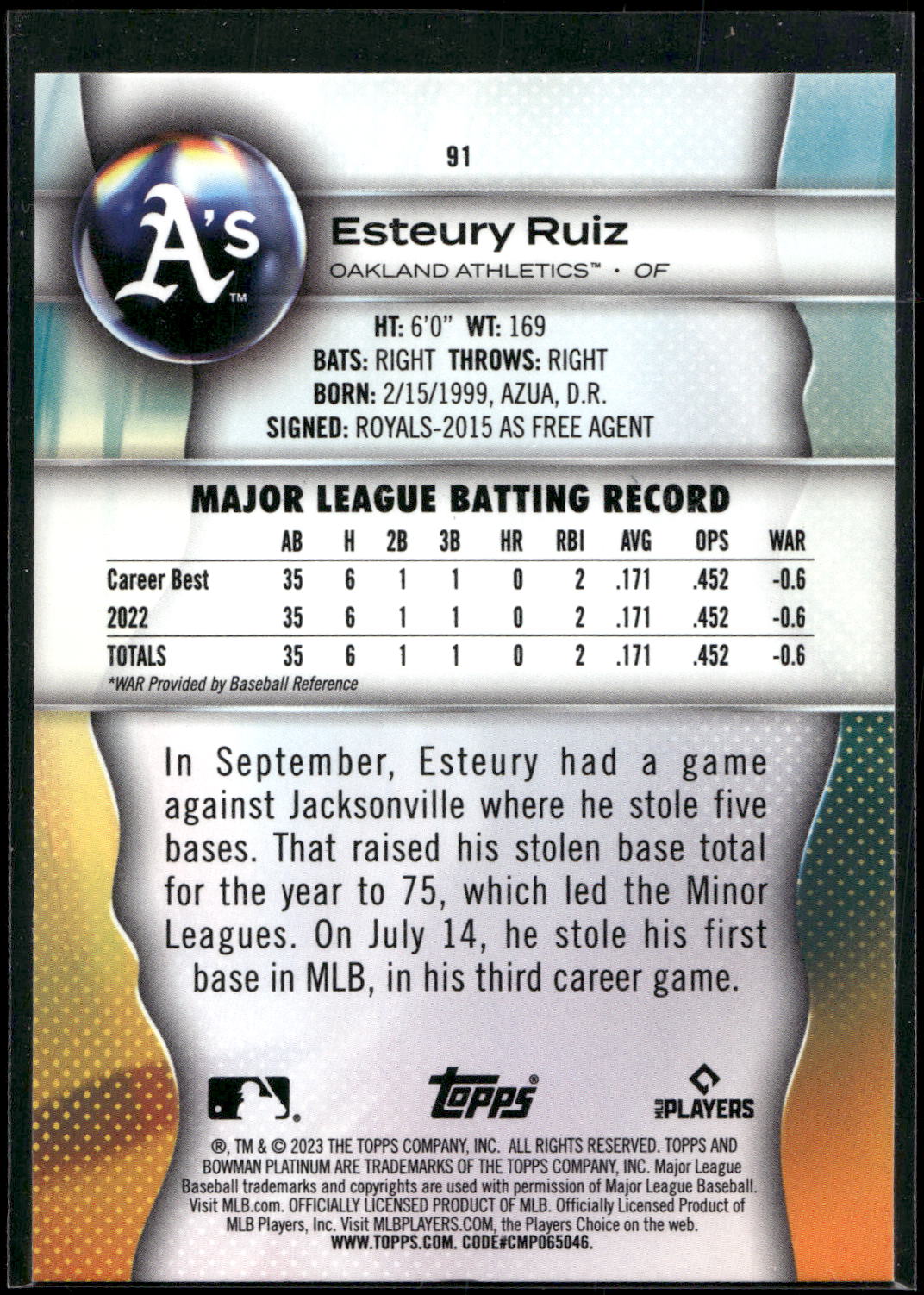 2023 Bowman Platinum #91 Esteury Ruiz