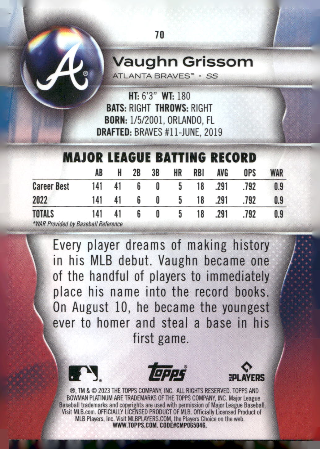 2023 Bowman Platinum #70 Vaughn Grissom