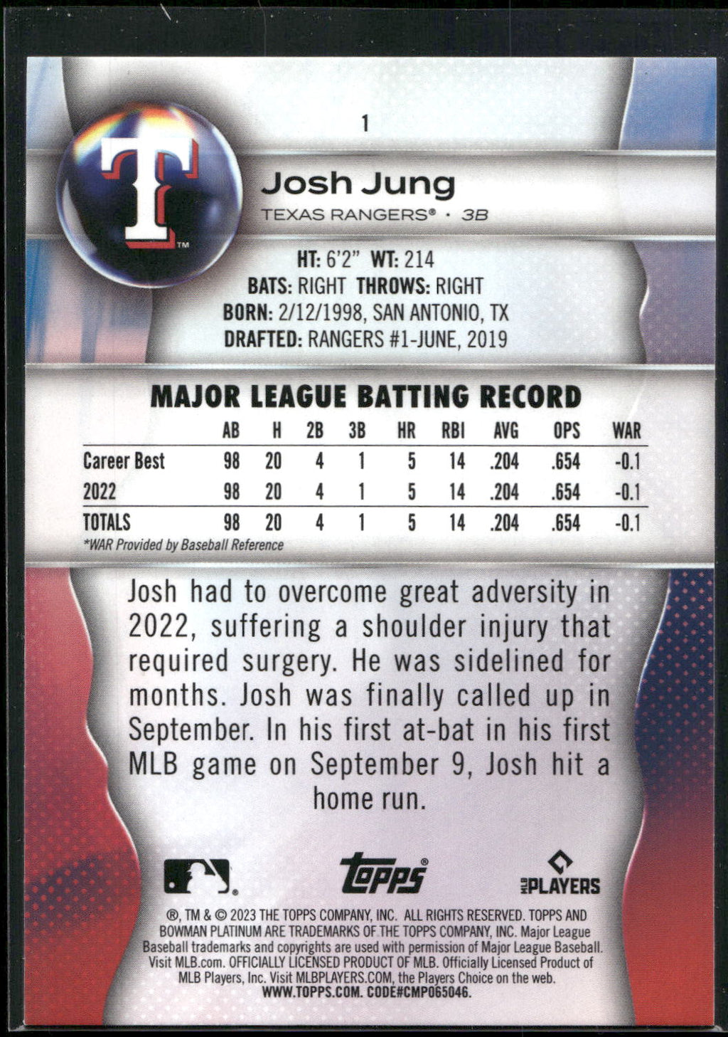 2023 Bowman Platinum #1 Josh Jung