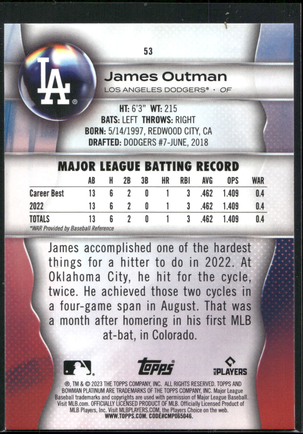 2023 Bowman Platinum #53 James Outman