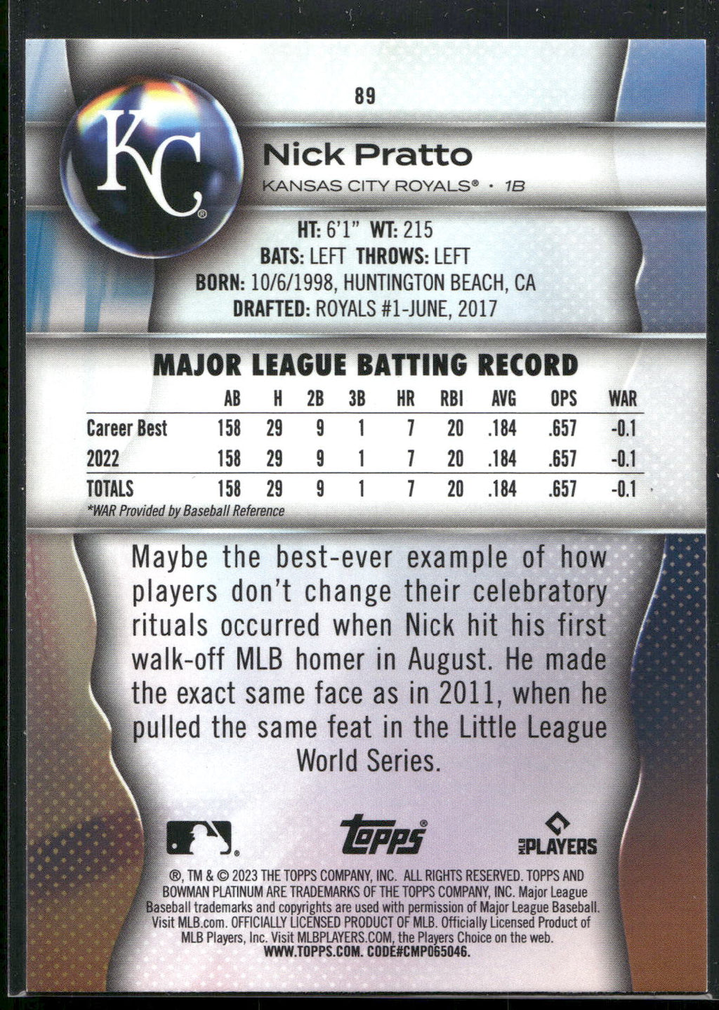 2023 Bowman Platinum #89 Nick Pratto