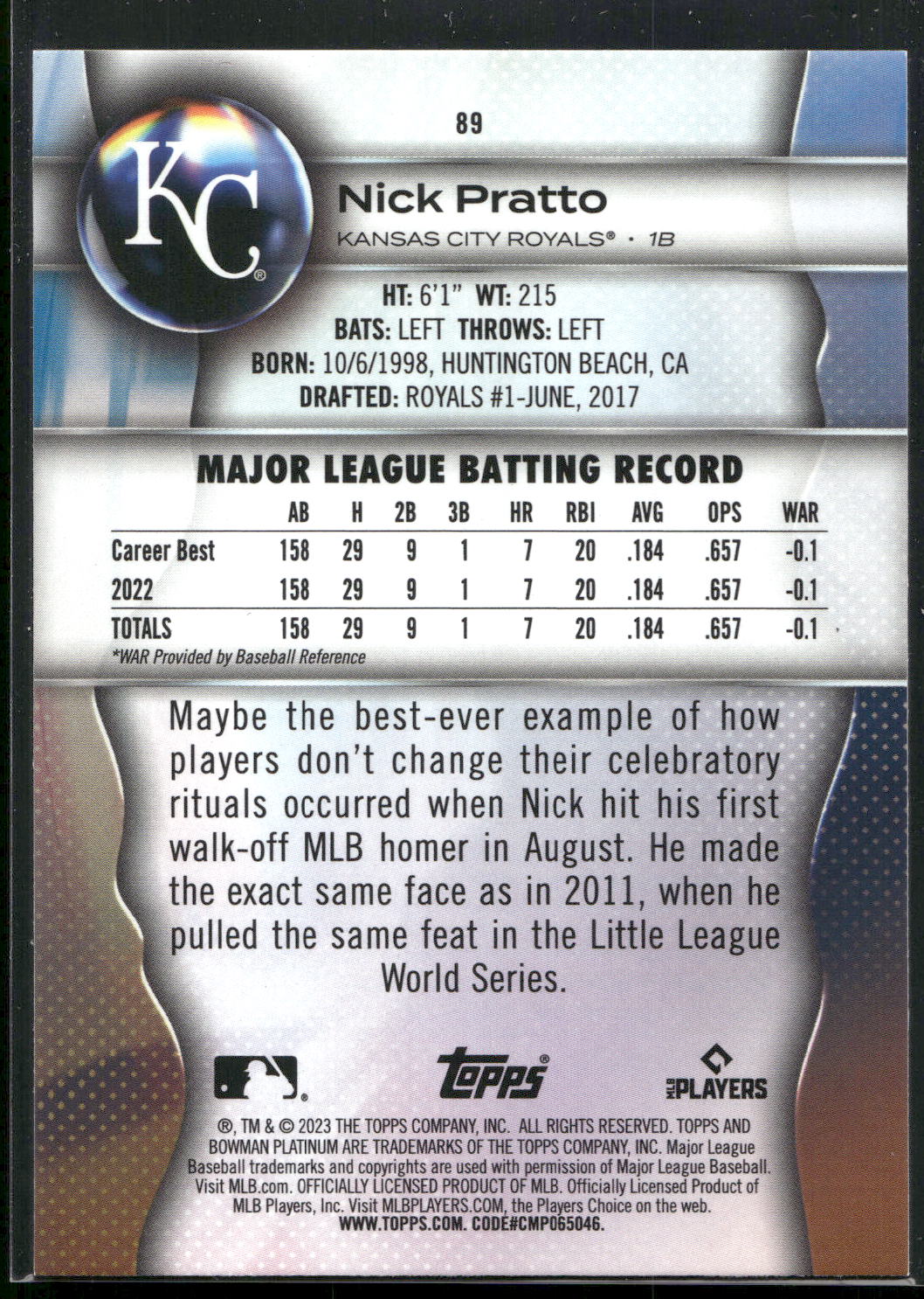 2023 Bowman Platinum #89 Nick Pratto