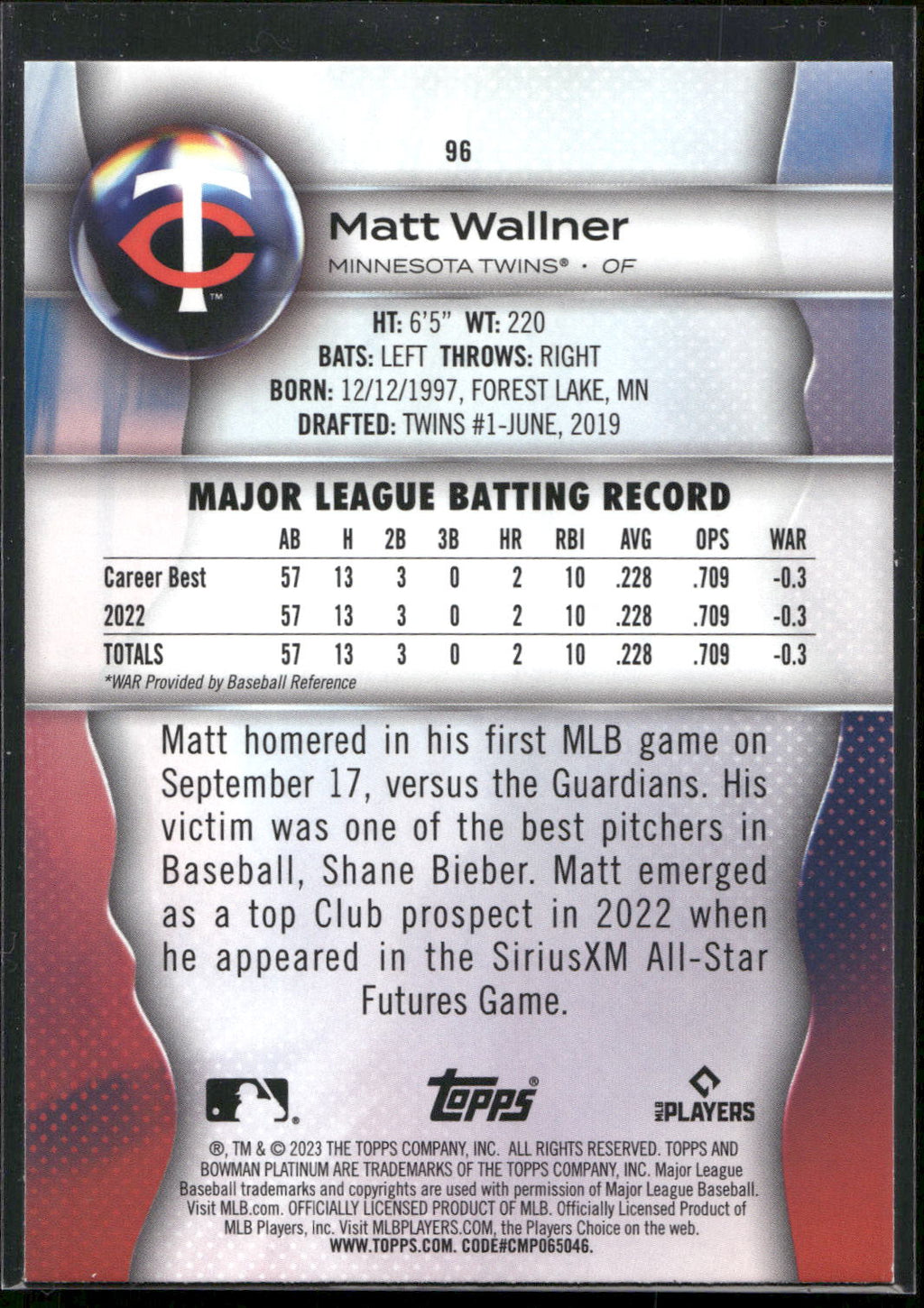 2023 Bowman Platinum #96 Matt Wallner