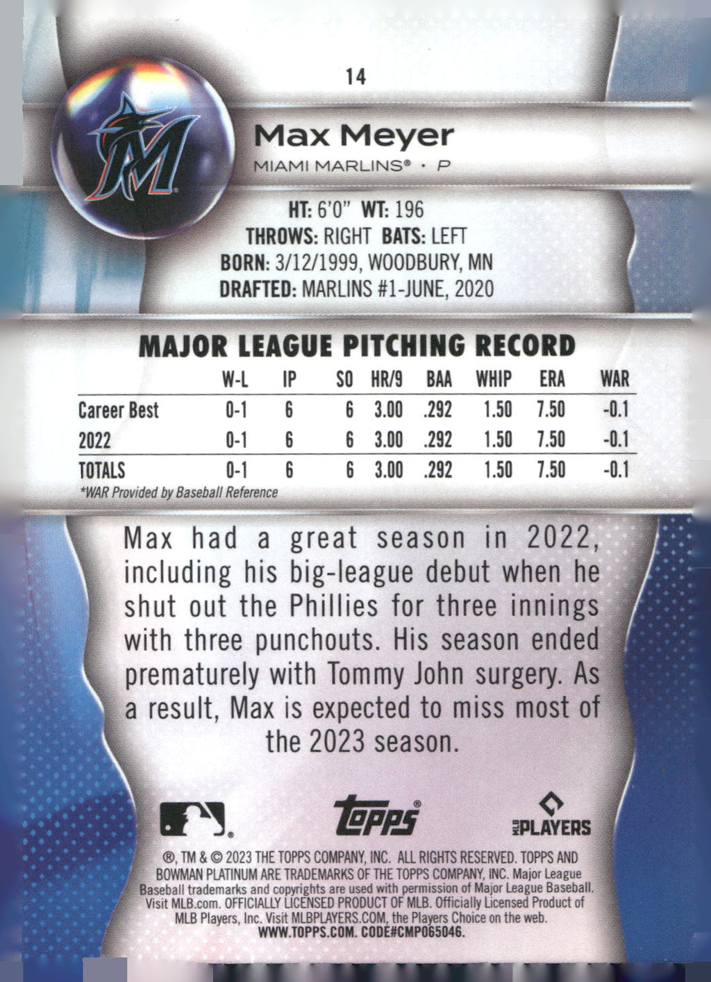 2023 Bowman Platinum #14 Max Meyer