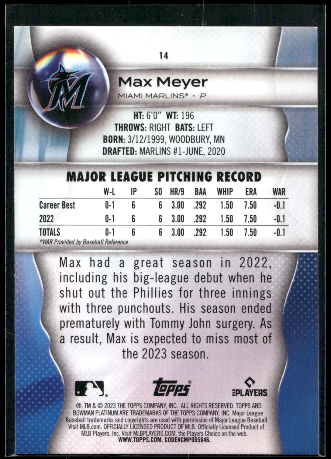 2023 Bowman Platinum #14 Max Meyer