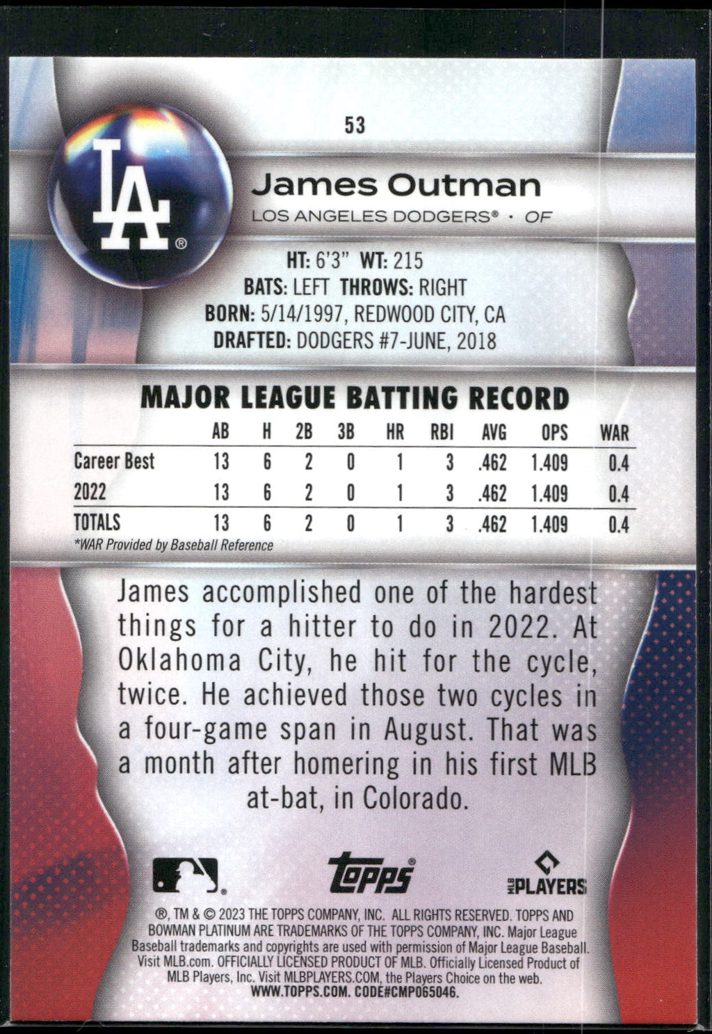2023 Bowman Platinum #53 James Outman