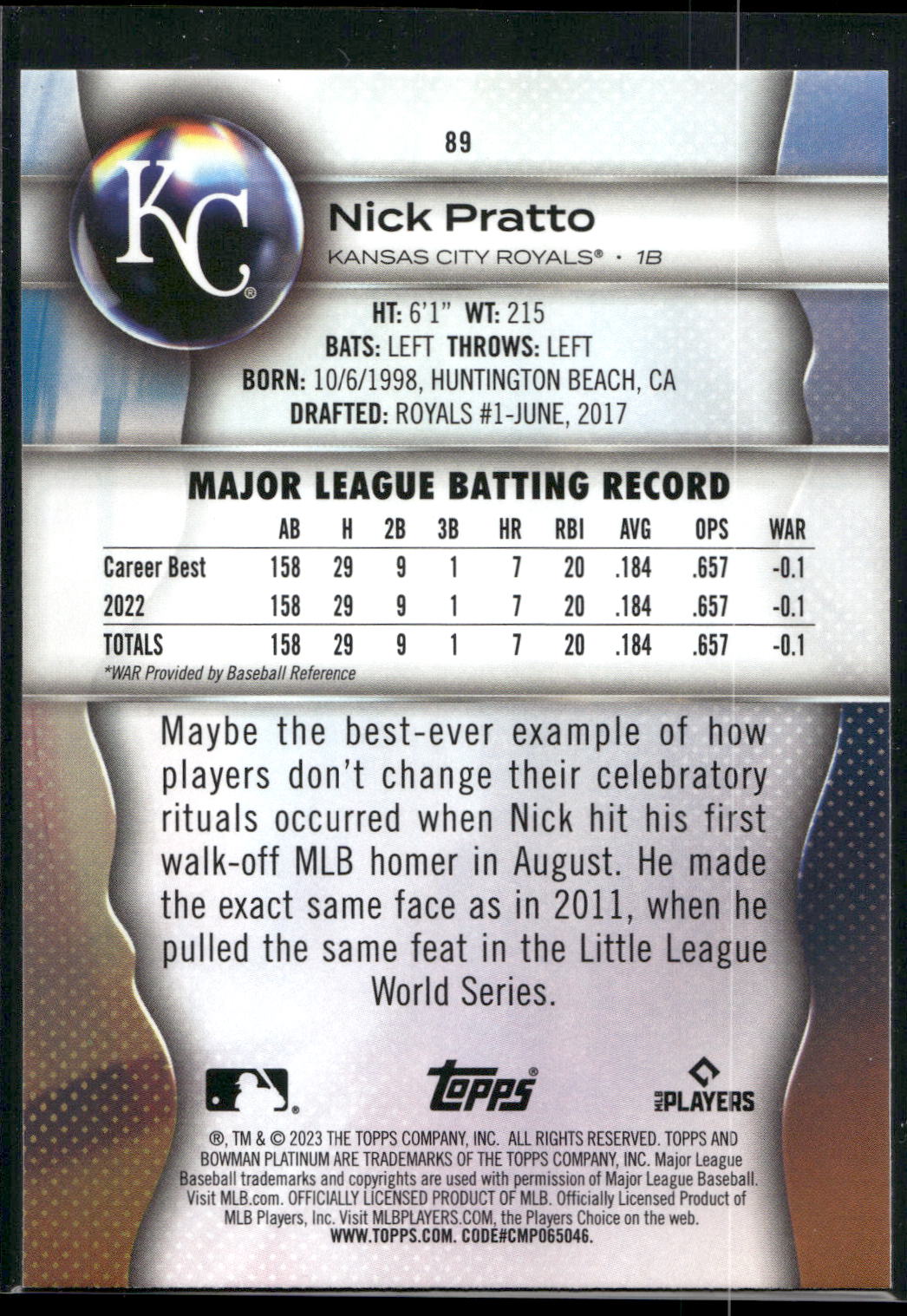 2023 Bowman Platinum #89 Nick Pratto